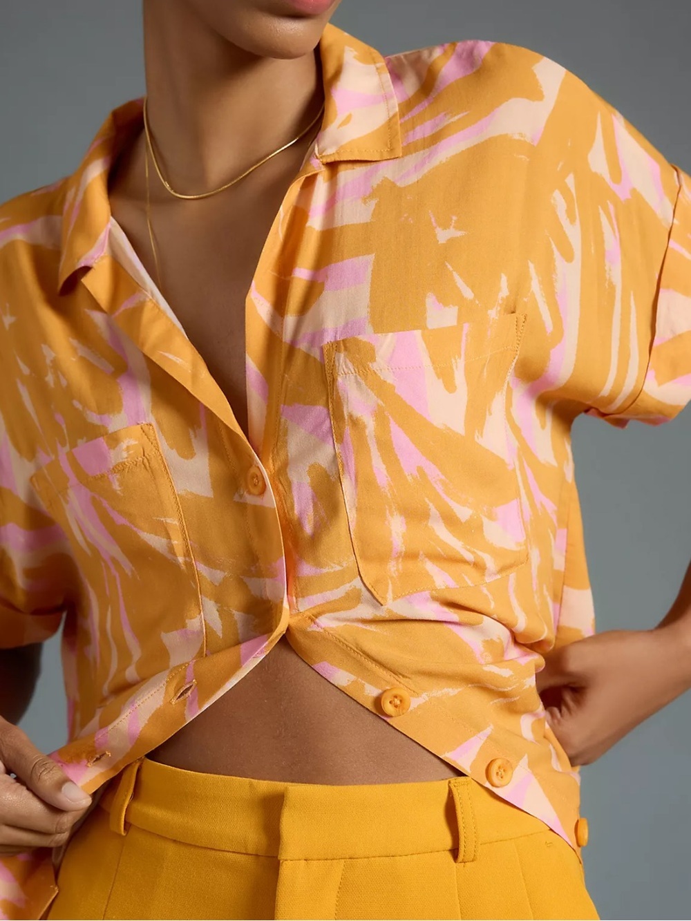 Cloth and stone !Women's Short-Sleeve Abstract Print Button-Up ! XXS